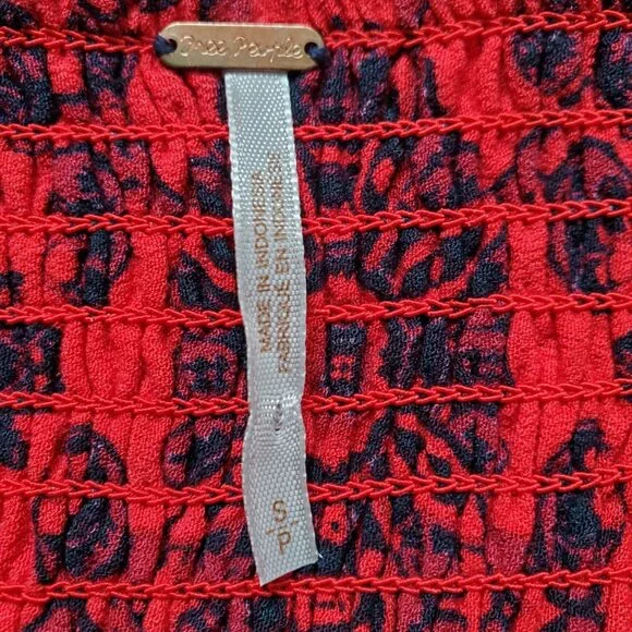 Free People Flowered Red Pleated Strapless Jumpsuit. Size S/P - Picture 5 of 9